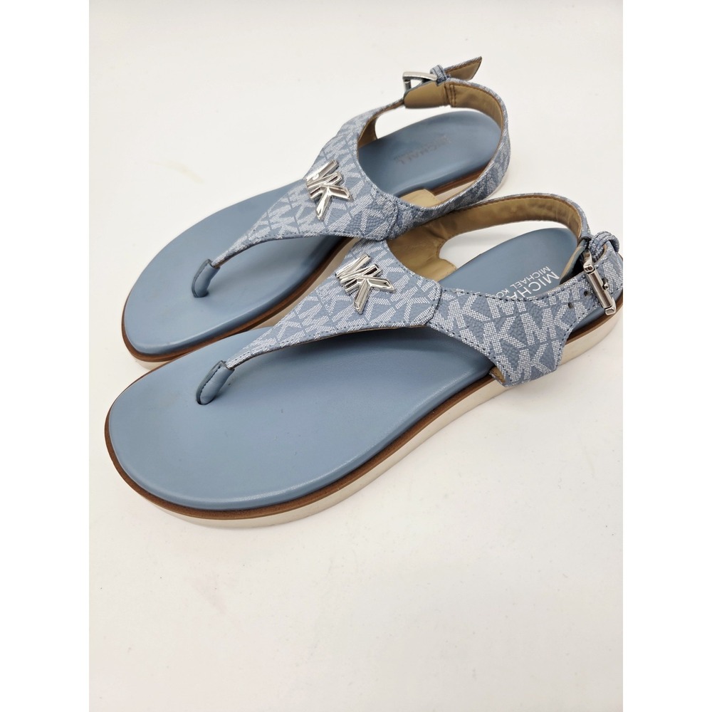 Michael Kors Womens jilly flat sandals, Chambray Size 7M Monogram Logo BLUE‎